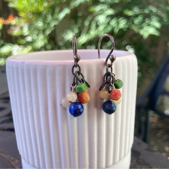 Seed Stone Drop Dangle Pendant Earrings - Picture 2 of 2